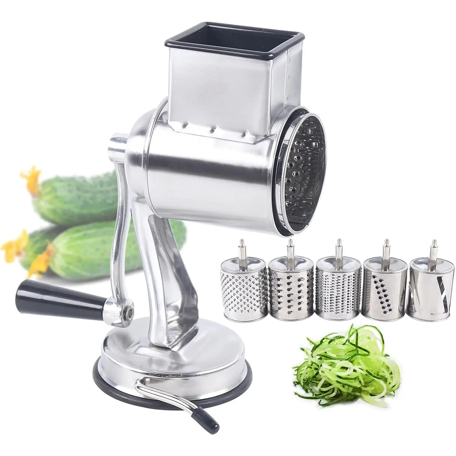 

Rotary Cheese Grater Hand Drum Slicer Crank 5 in 1 Vegetable Chopper Stainless Steel, Kitchen Shredder Nuts Grinder With Handle