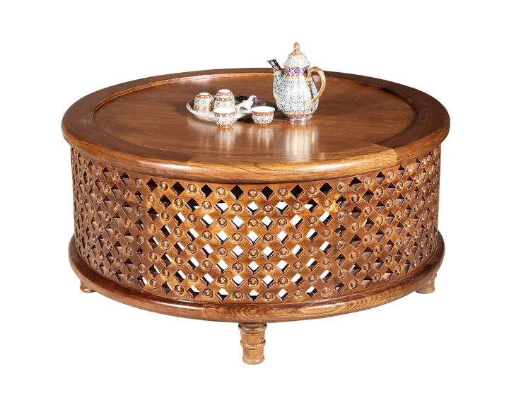 Southeast Asian furniture tea table Thai round coffee table New Chinese living room solid wood tea table household simplicity