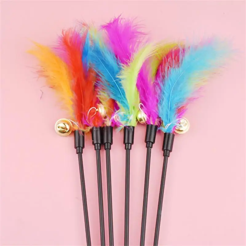 Funny Kitten Cat Teaser Interactive Toy Rod With Bell Feather Toys For Pet Cats Stick Wire Chaser Wand Random Cat Teaser Stick