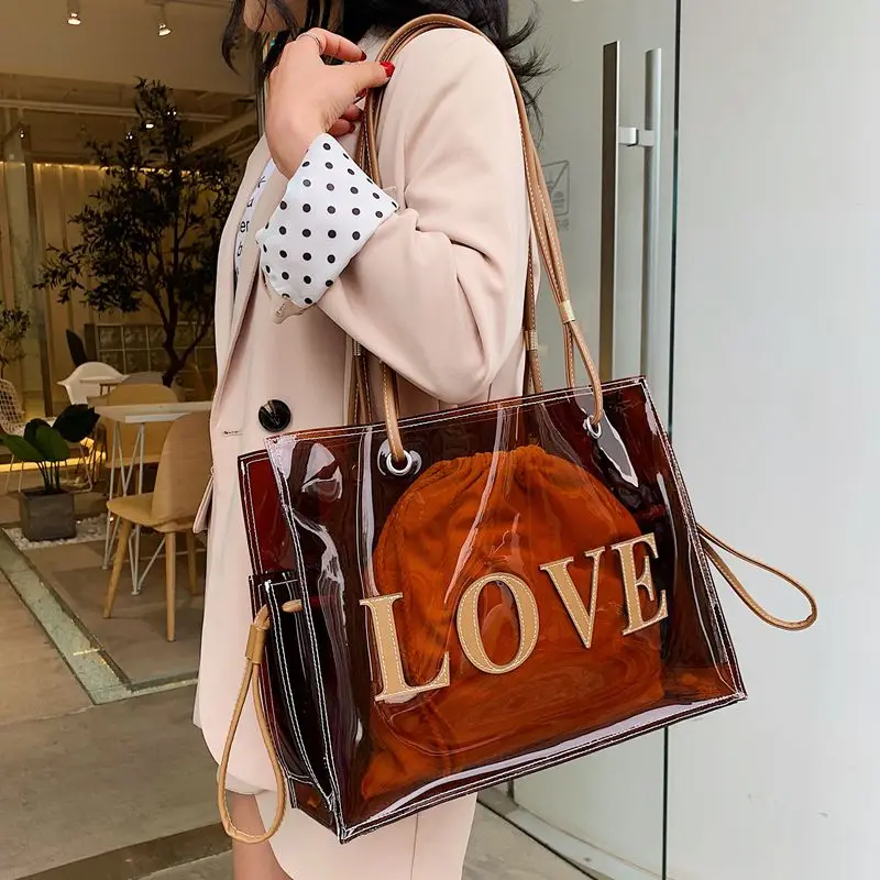 

Large Capaci PVC Beach Bag Women's Summer Transparent Jelly Crossbody Bag Single oulder Satchel Versatile Casual Han...