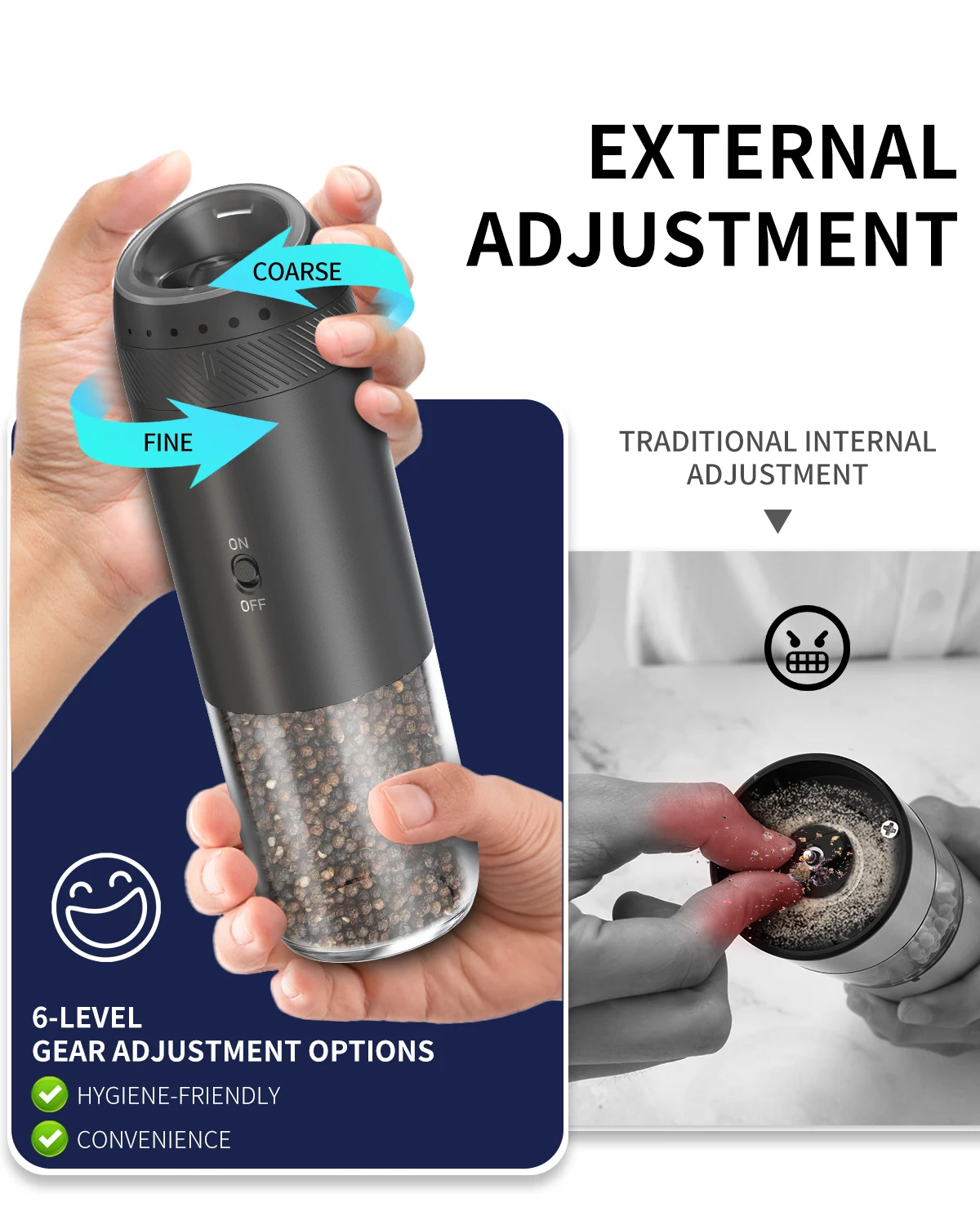 Smart Automatic Salt Pepper Grinder Set USB Charge Gravity Control Mill with LED Adjustable Grinding Coarseness Kitchen Tool Set
