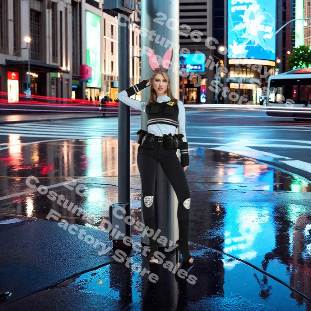 El mejor disfraz de Halloween de Judy Hopps para mujeres y niñas, disfraz de conejo de la policía de la ciudad, disfraz de zoológico, disfraz de fantasía