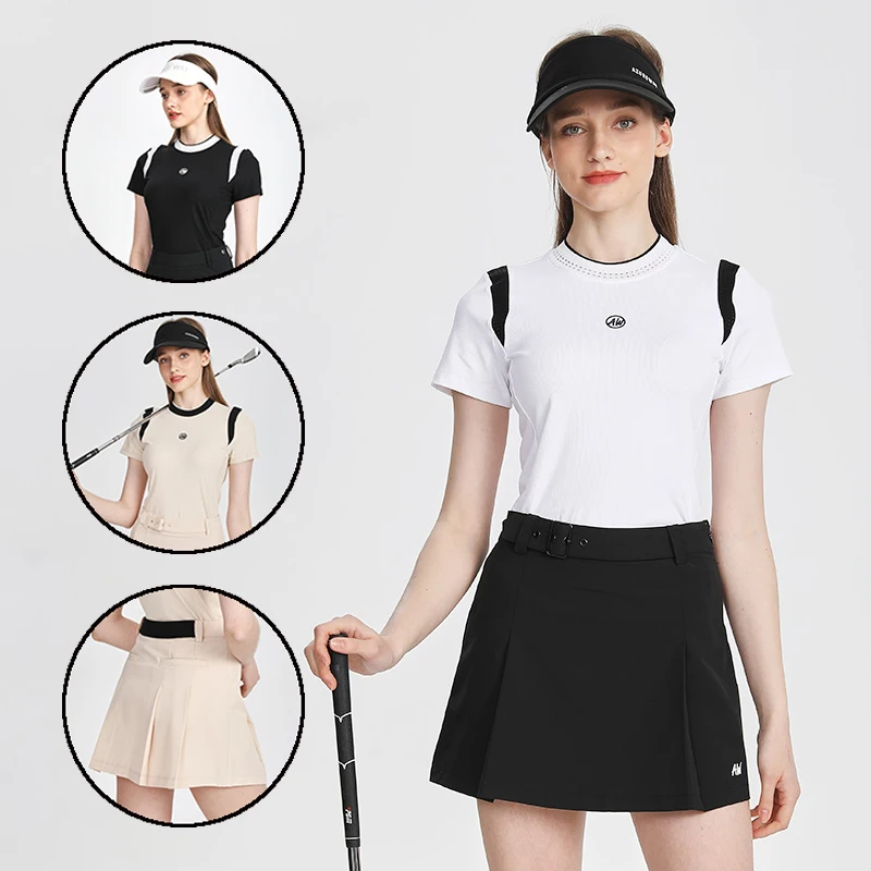 

AW Golf Women's Clothing Summer Short Sleeved T-shirt Fashion Breathable Top Korean Golf Skirts Ladies High-waist Pleated Skorts