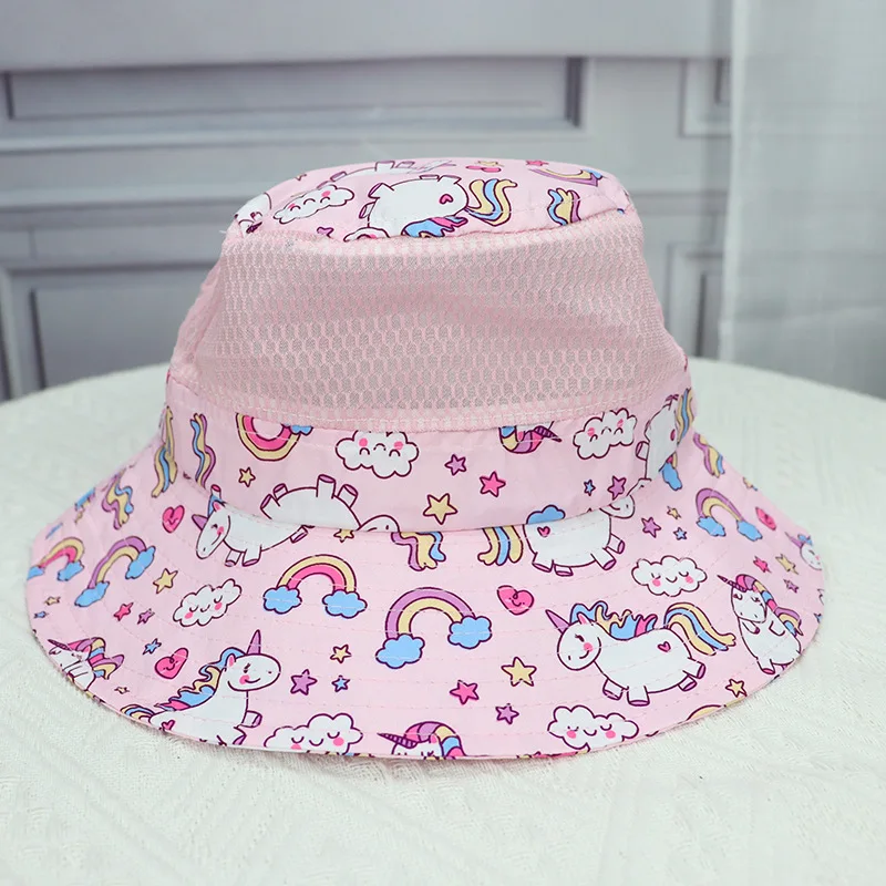 New Children's Summer Sun Hat Baby Mesh Cartoon Cute Dinosaur Dolphins Fisherman's Hat Boys Girls Outdoor Travel Basin Cap