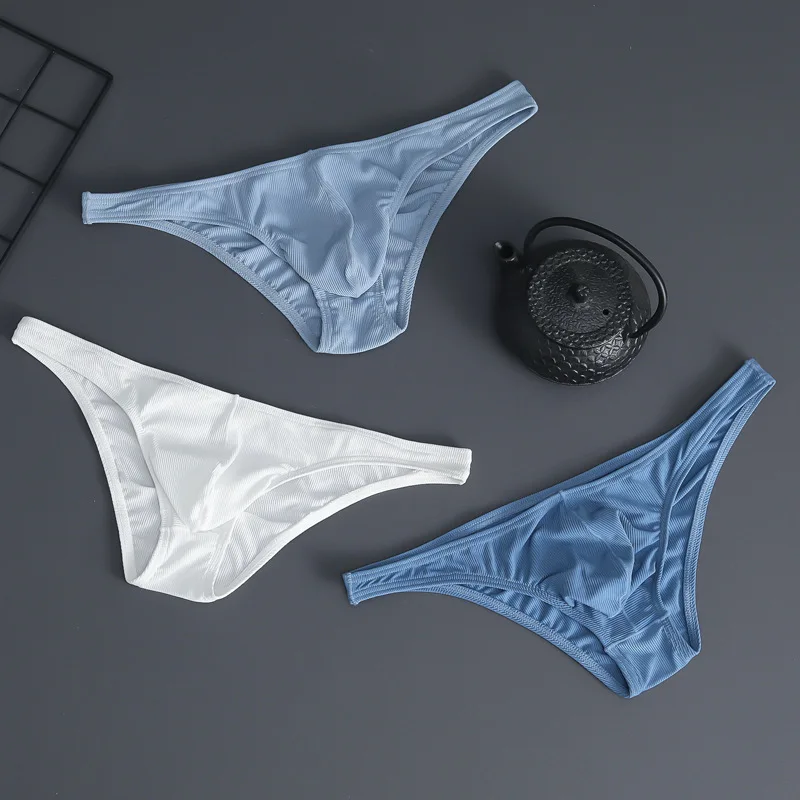 Men's sexy triangle underwear, ice silk texture striped men's underwear, high-end underpants, men's summer stock available