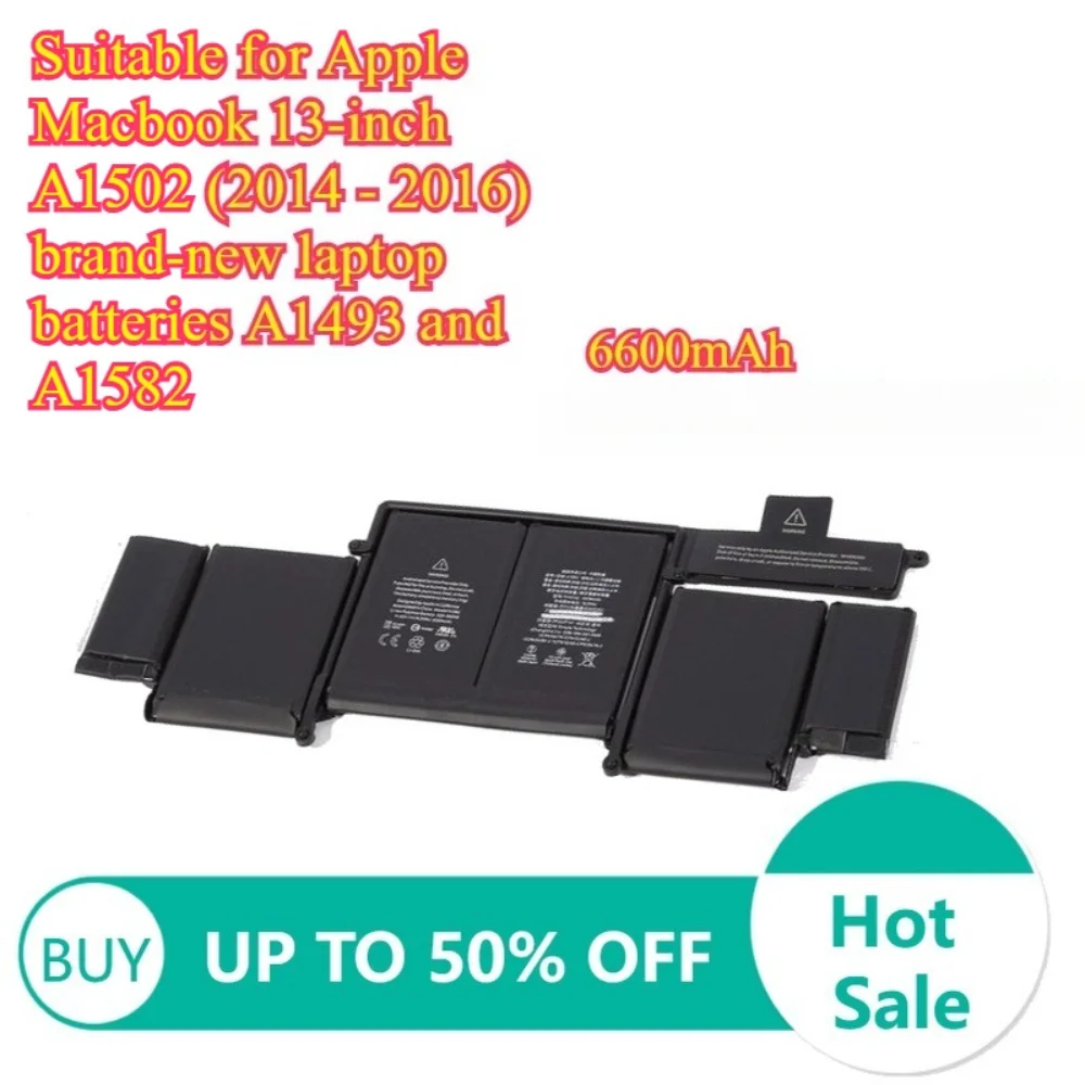 

6600mAh 11.95v for Apple MacBook 13 Inch A1502 14~16 Years New Laptop Battery A1493