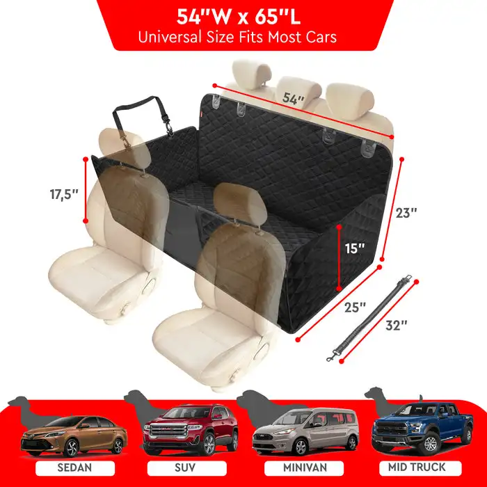 Large Size Dog Car Seat Cover Durable Zipper Hammock Pet Pads Mat Manufacturer Made Oxford Solid Safety Belt for Back Seat - view 6