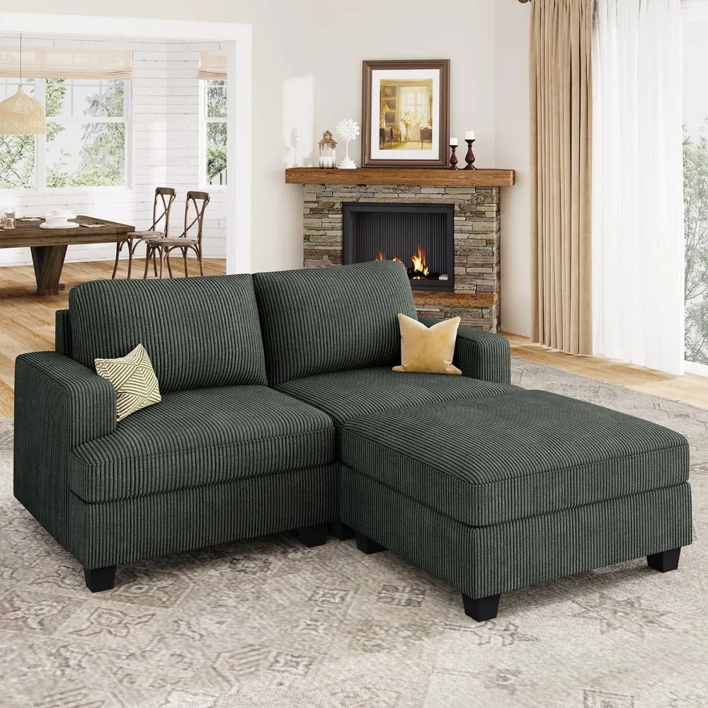 Corduroy L Shape Sectional Sofa 65 Inch Loveseat Couch with Storage  Living Room Furniture Comfortable Couch Set