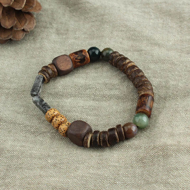 Cylindrical Wood Beads With Natural Stone Bracelet Bangles for Men Women Yoga Healing Balance Jewelry Accessories Jewelry Homme