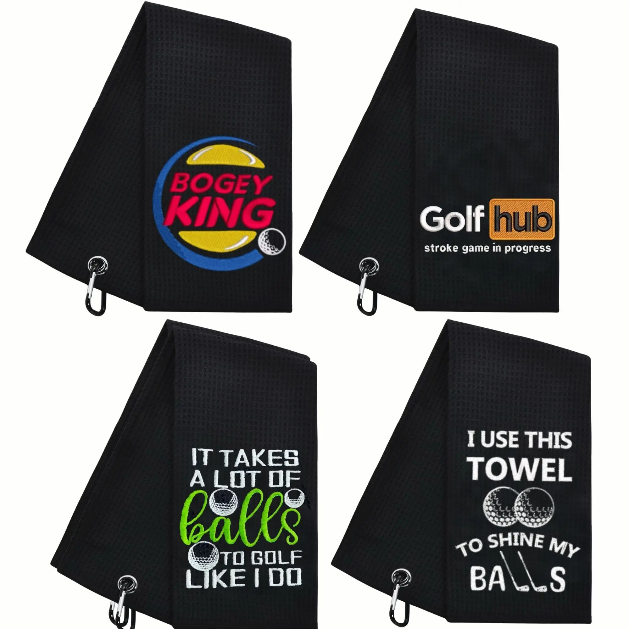 4 Pcs Funny Golf Towel Embroidered Golf Towels for Golfbags with Clip Golfclub Gifts for Men Women Birthday Gifts for Golfball