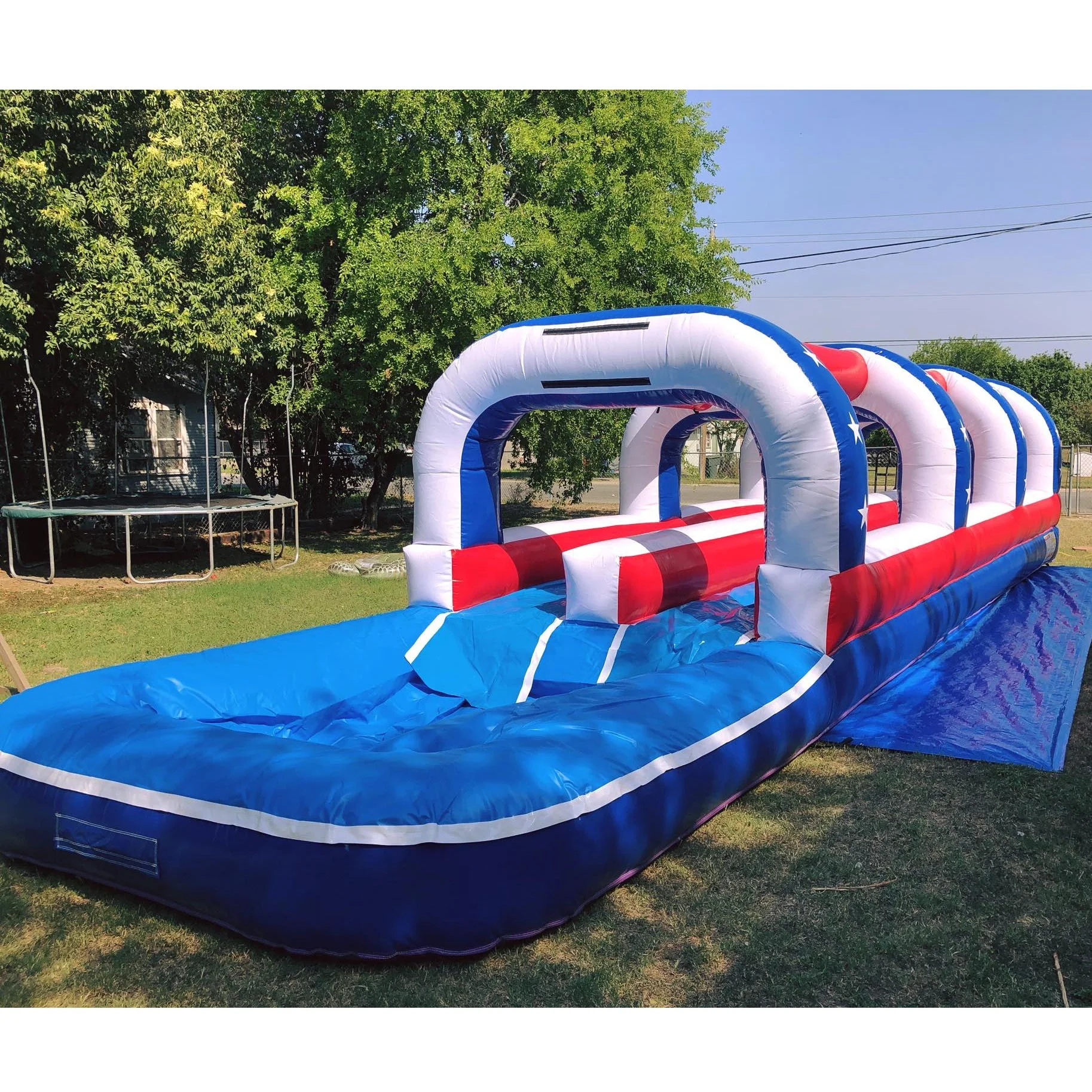 Outdoor 26ft commercial inflatable slip and slide tunnel inflatable pool water slide for kids and adults inflatable splash pad