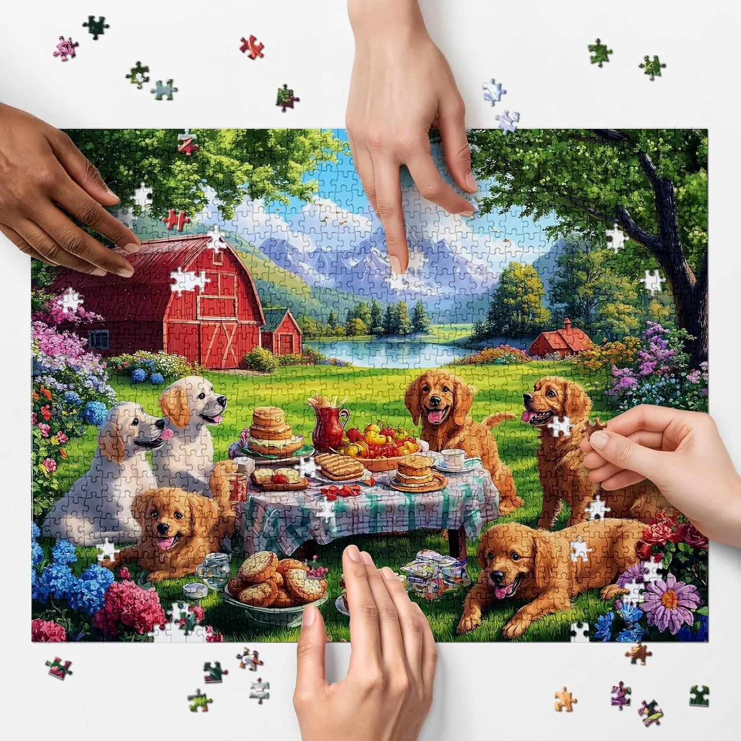 Adulto o filhote de cachorro piquenique festa quebra-cabeça 120/300/500/1000 peças alívio do estresse entretenimento brinquedos quebra-cabeças de madeira presente