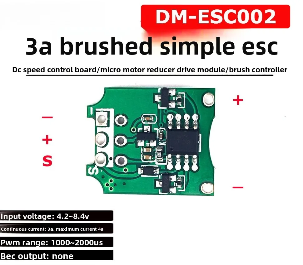 DM-ESC002 3A Mini Bidirectional Brushed ESC, DIY Forward Reverse Motor Speed Controller, 4.2-8.4V DC for RC Multirotor