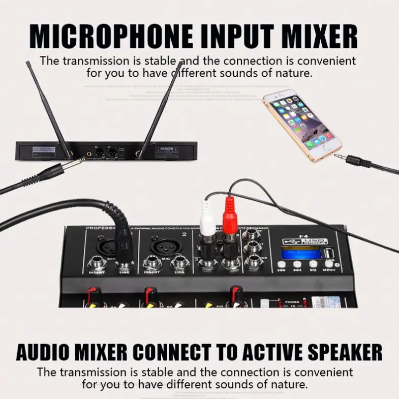 Professional F4 USB Audio Interface 4 Channel Mini Audio Mixer Perfect for Home Karaoke Recording