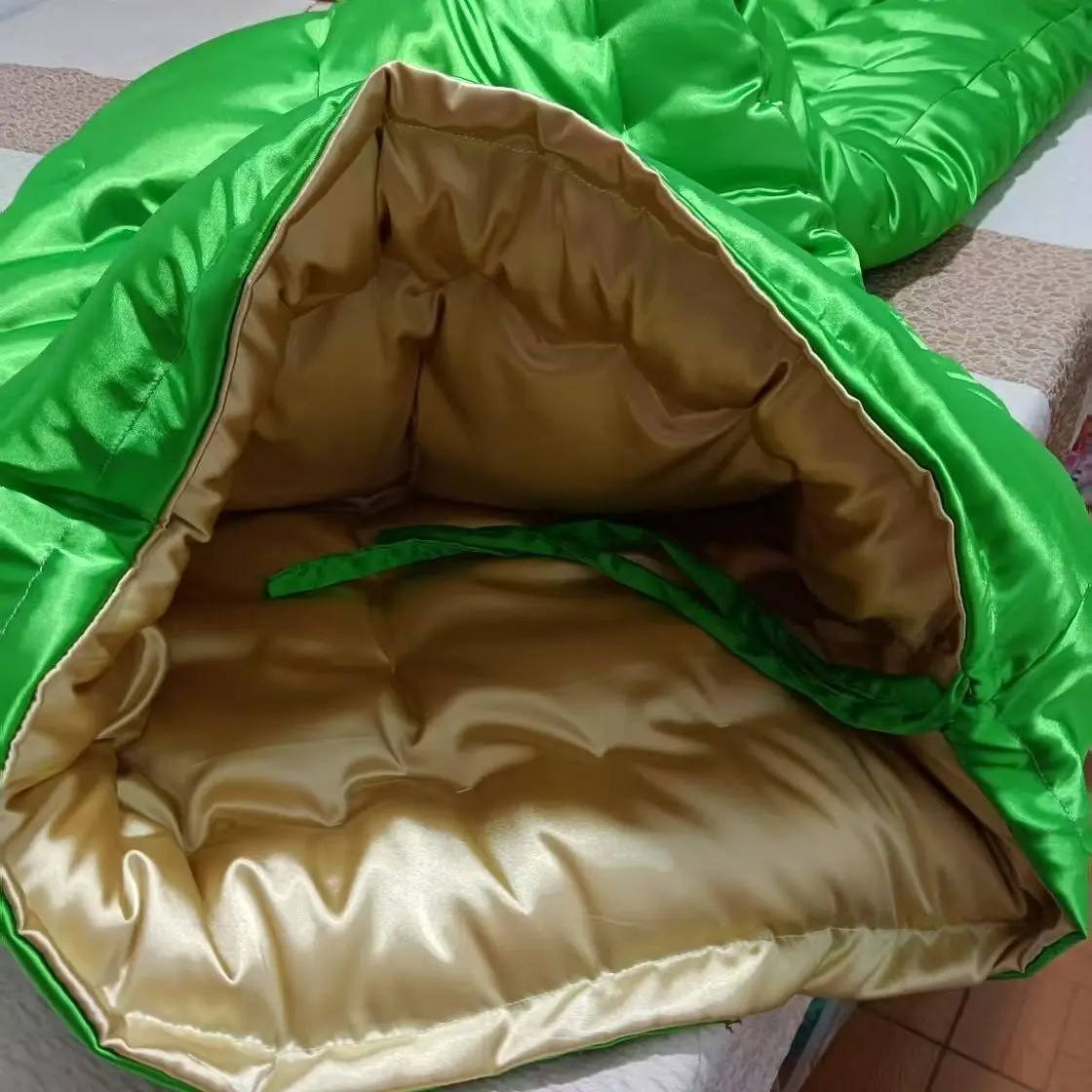 

1.5kg Autumn Winter Glossy Satin Cotton Loose Maxi Dress Ice Silk Wrap Sexy Long Sleeping Bag