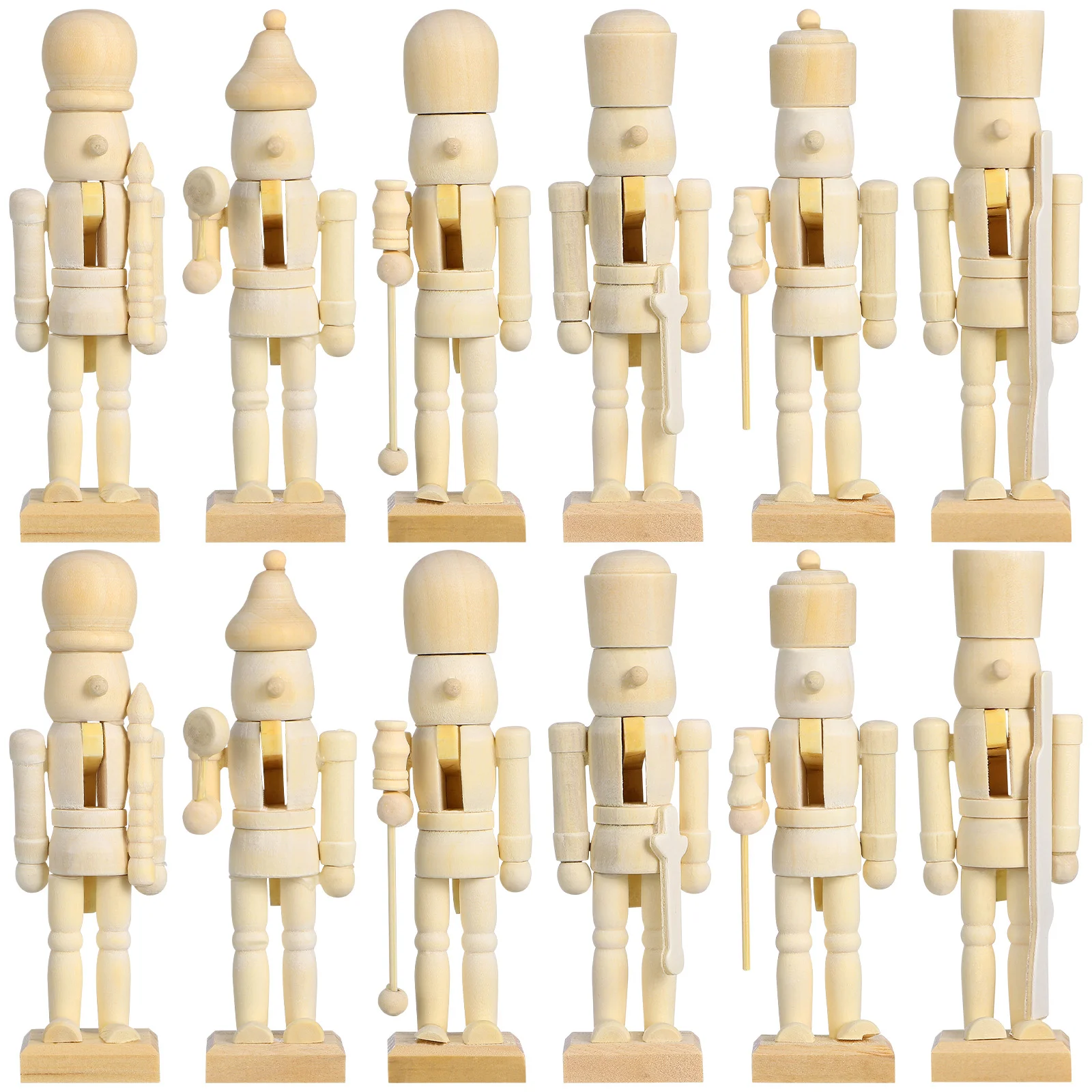 

12 Pcs Unpainted Nutcracker Figures Christmas Puppet Toys for Birthday Piñatas Xmas Ornament Wooden Decorations Home Ornaments