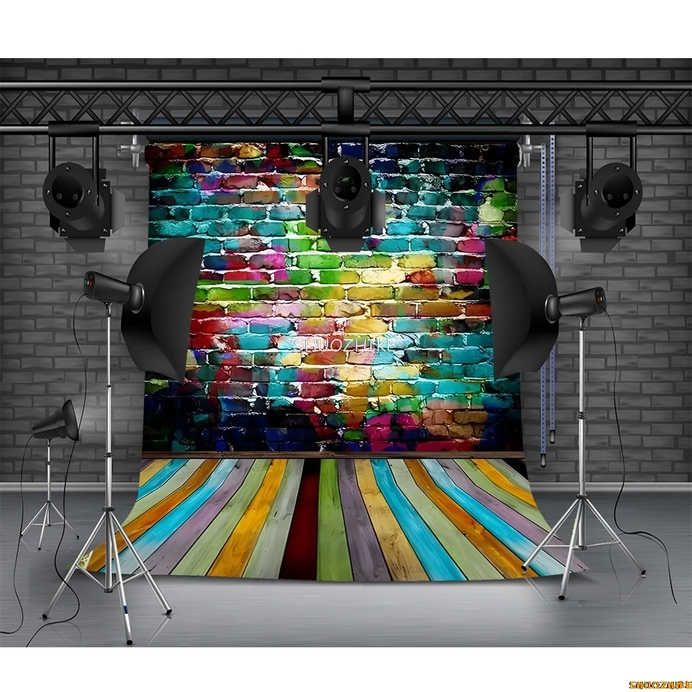 Shuozhike-レンガの壁と木製の床のテーマ写真の背景、ポートレート、子供の家の写真スタジオの背景、QY-82