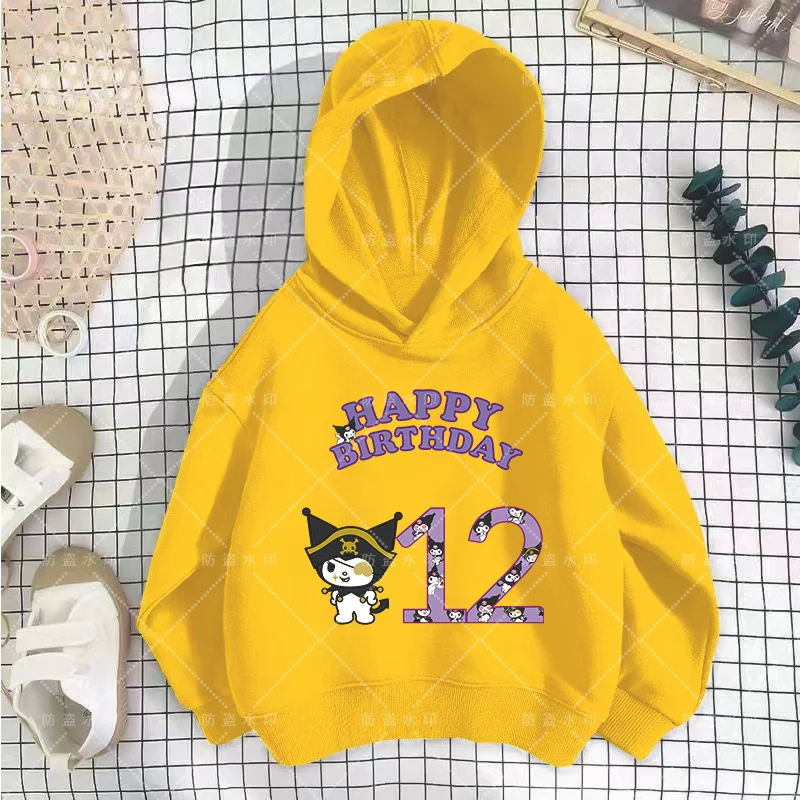 Vestiti per bambini coreani 2024 cartoni animati felpa con cappuccio bambine abbigliamento Kawaii compleanno numero 3-12 caricatura Kulomi Top bambini ragazza