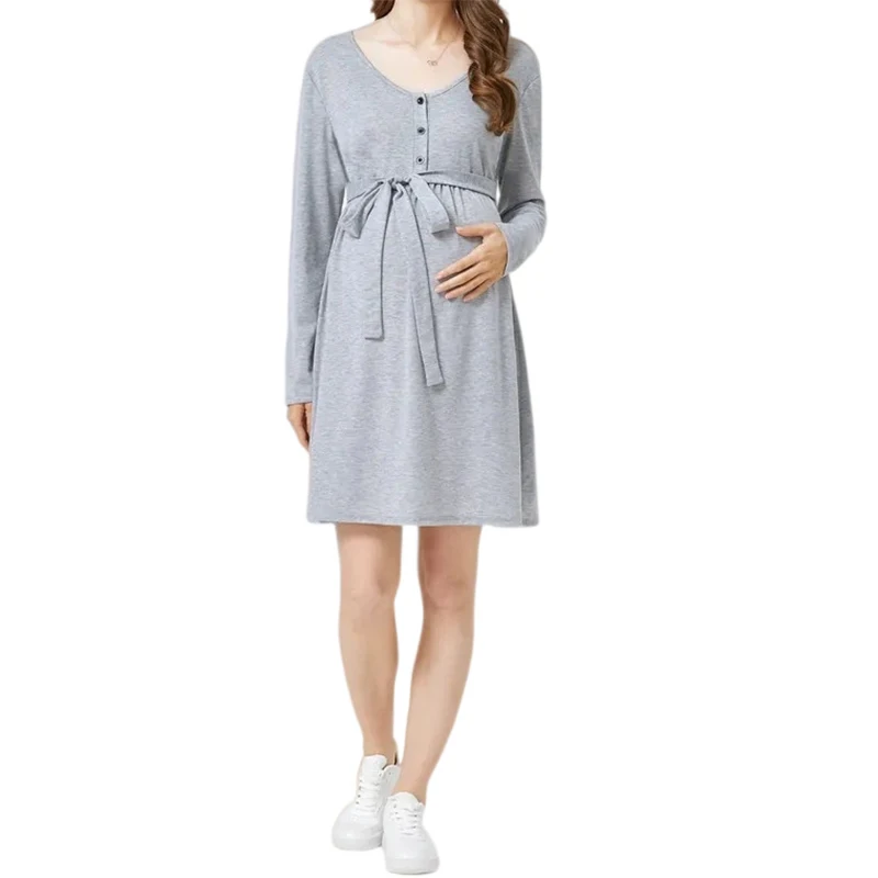 

Maternity Dress Pregnant Women Long Sleeve Pajamas Pregnancy Nightwear Nursing Nightgown Breastfeeding Nightdress Sleepwear