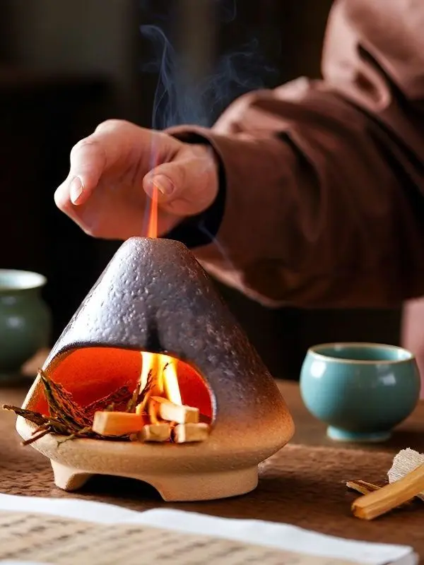 Ceramic Incense Burner with Cedar Tail Grass Holy Wood Toasting Plate Aromatherapy Small Wall Oven Handmade Tea Ceremony Supp...
