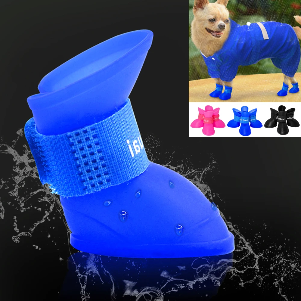 4Pcs/set Dog Rain Shoes Waterproof Dogs Booties Rubber Anti Slip Pet Puppy Cat Rain Shoes For Small Dogs Chihuahua Yorkshires