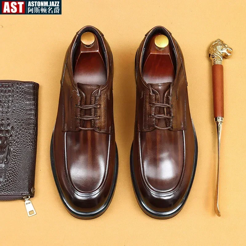 

Retro Mens Dress Shoes Luxury Genuine Leather Handmade Comfortable Quality 2025 Autumn British Style Elegant Wedding Shoes Man