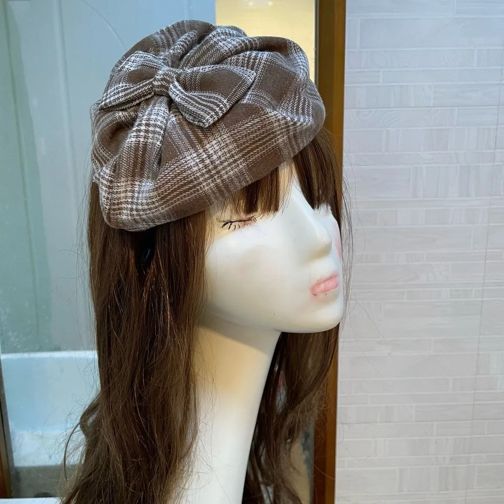 Fashion Vintage Half-cap Headband Elegant Checkered Bowknot Headwear Delicate French Style Hair Accessories Banquet Decoration