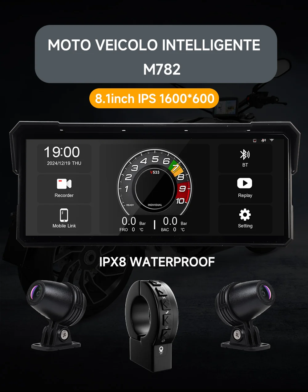 JIUYIN 8,1/7 Zoll Kabelloses CarPlay Moto Android Auto Tragbares IPX8 Motorrad-Armaturenbrett-Navigationsdisplay Bildschirmmonitor – Detail 7