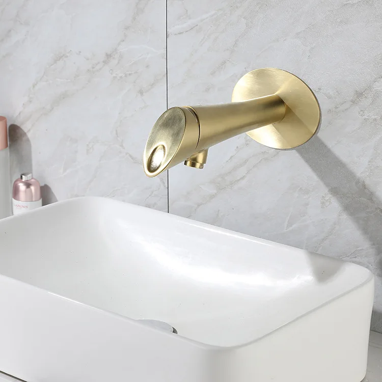 

Nordic Simplicity Concealed Cold and Hot Basin Faucet Brushed Gold Concealed WallMounted Integrated Faucet With Embedded Box