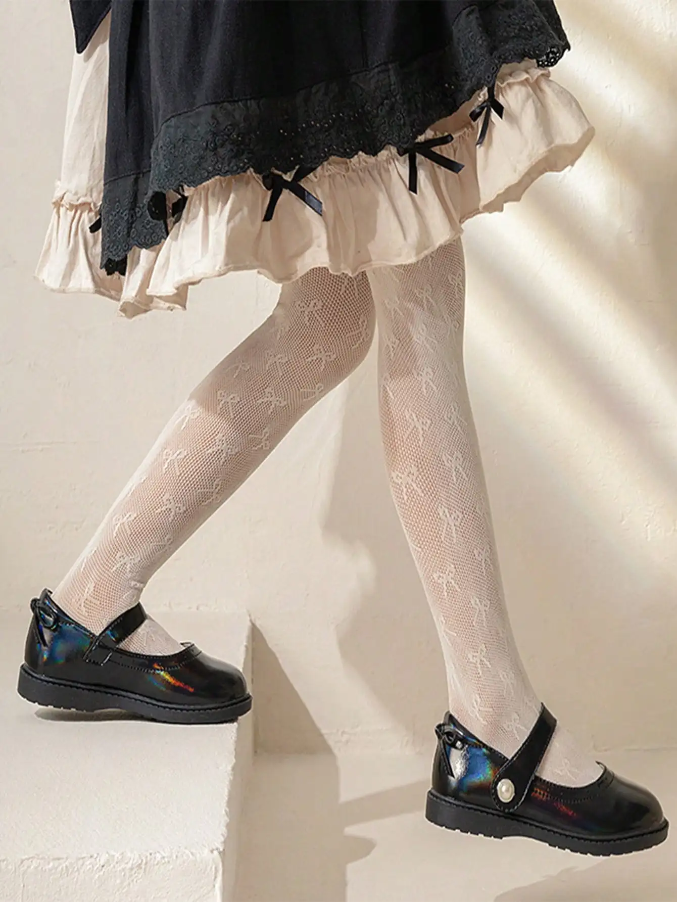 3 Stück Kinder Mädchen Strumpfhosen Sommer Dünne Netz-Schleife Jacquard Hohlstrumpfhose Lolita Prinzessin Atmungsaktiv Hautfreundlich Kinderstrumpfhose – Detail 6