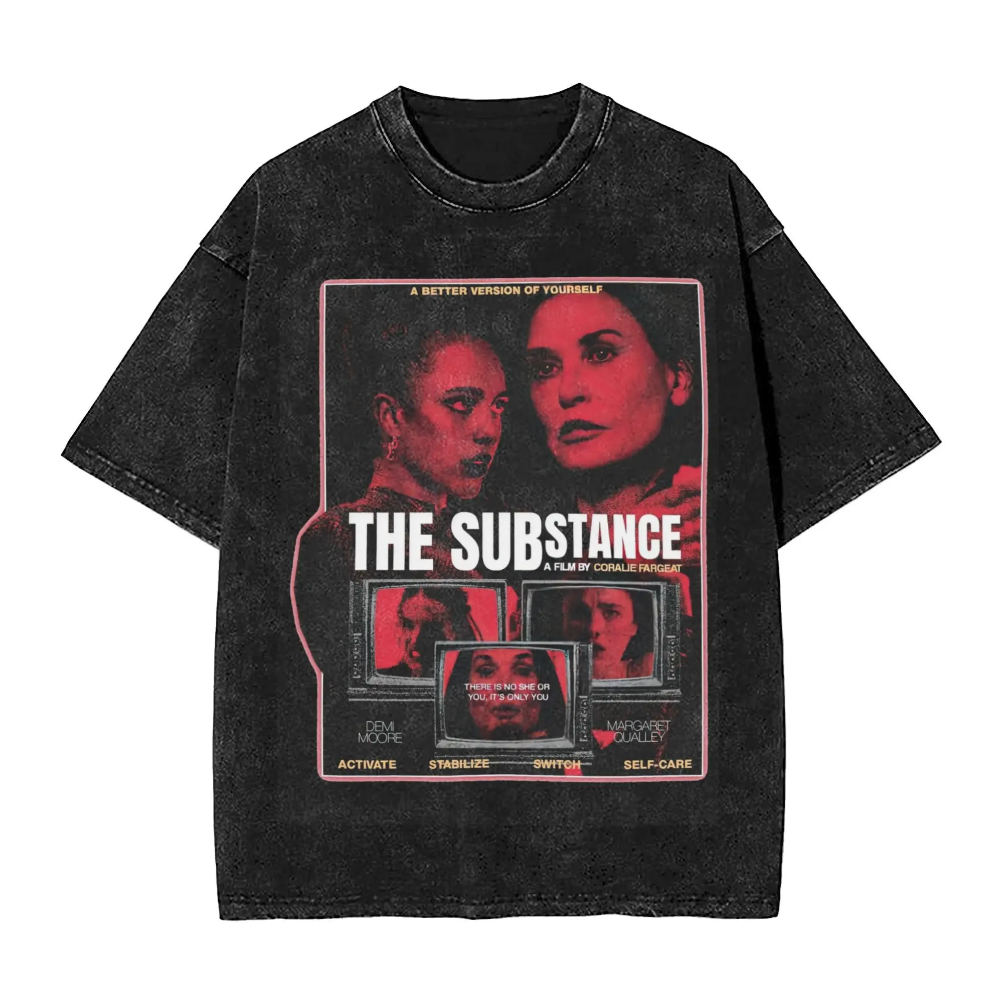 Washed T Shirts the Substance Horror Movie Hip Hop Retro T-Shirts Harajuku  Streetwear 100% Cotton Printed Tops Tees Men Women