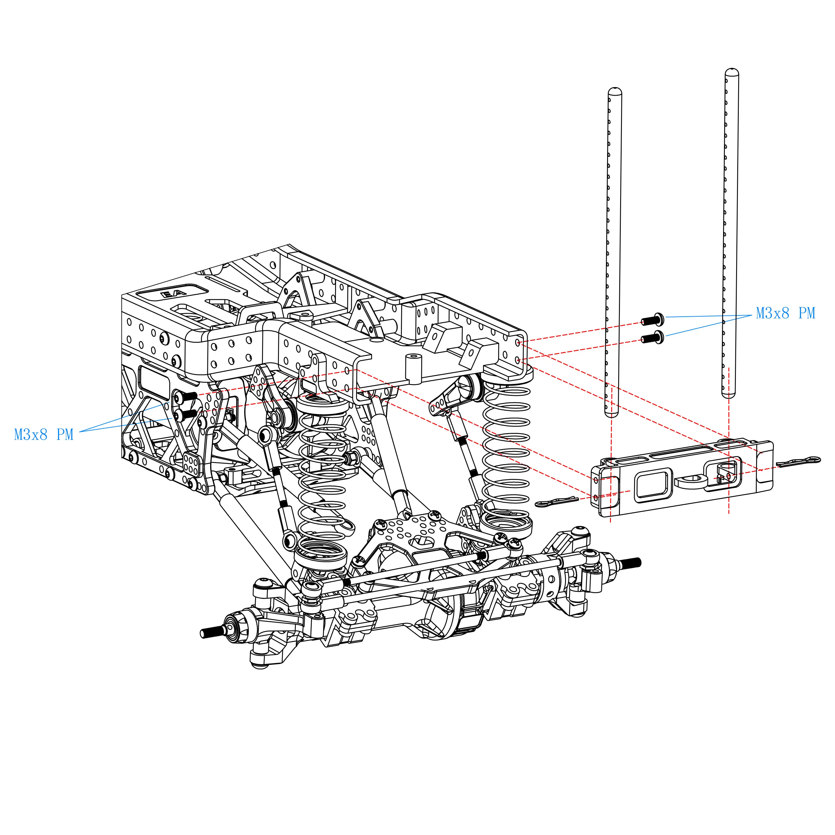HOT RACING Aluminum Chassis Cross Member Front-Rear Universal for Tamiya CR-01 1/10 Crawler TCR14FR16