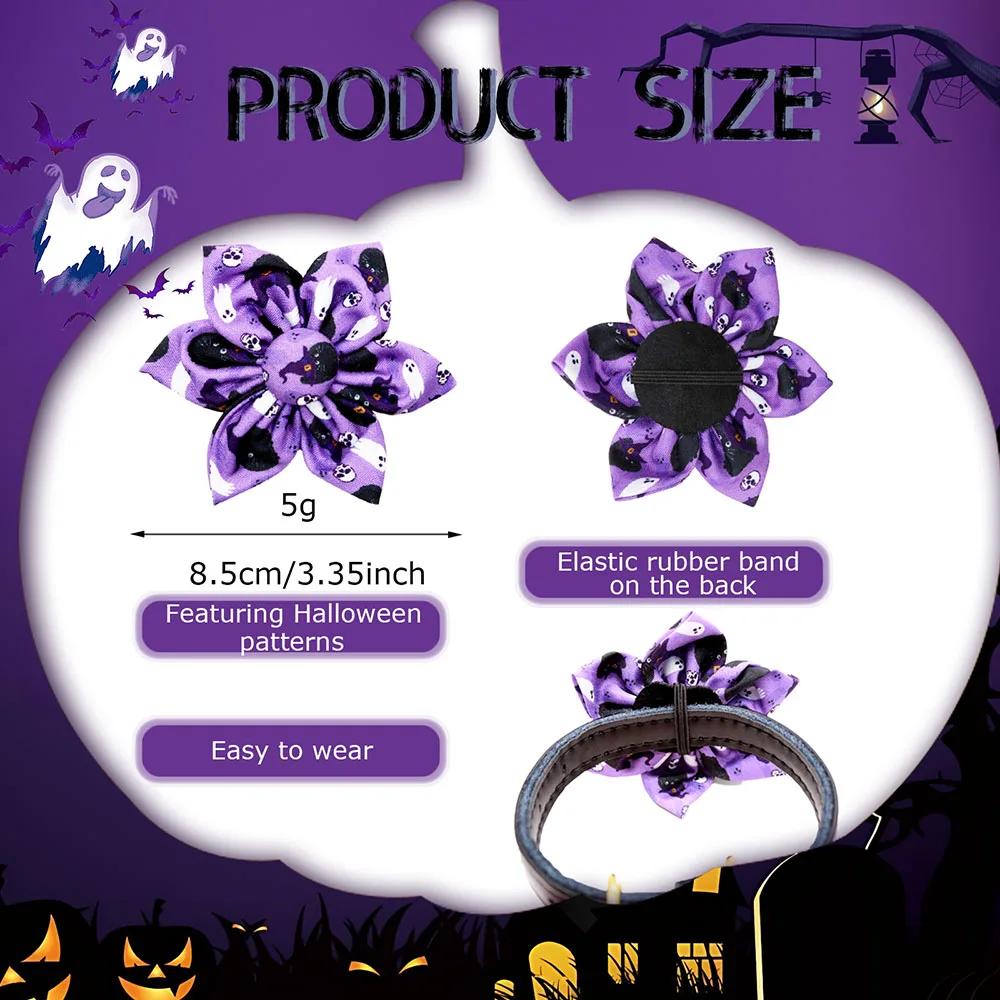 20/40PCS Flower Dog Bow Ties For Halloween Removable Dog Bowties Collars With Elastic Bands Ghost Print Pet Supplies For Dogs