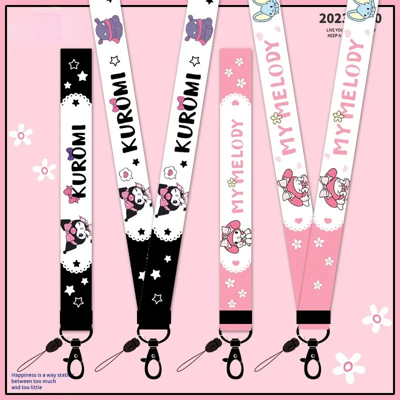 Kawaii Sanrio Cute Girlis Pink My Melody Kuromi Mobile Phone Lanyard Neck Rope U Disk Card Holder Anti-Lost Wrist Rope Toys Gift