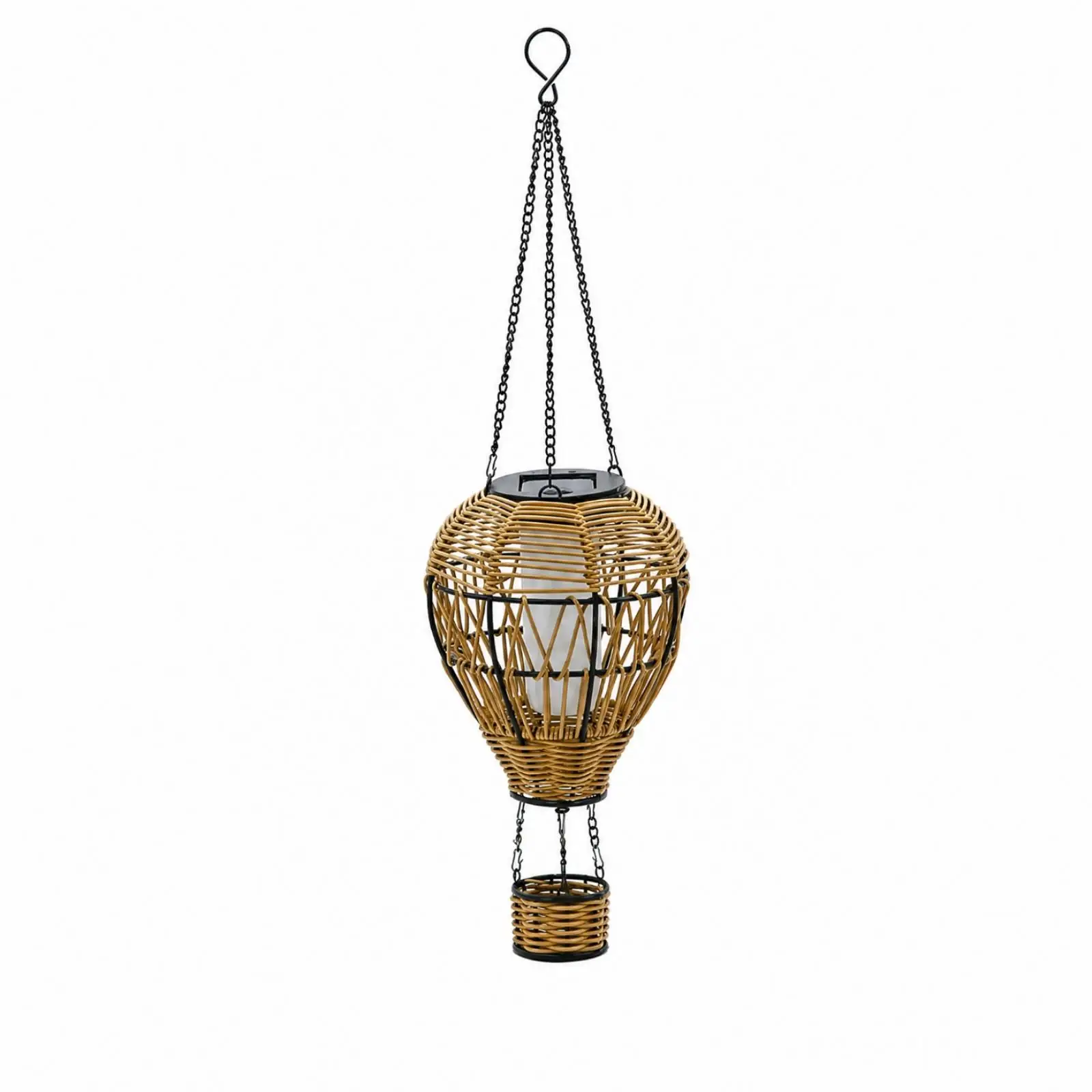 Rattan Hot Air Balloon Solar Hanging Lantern for Outdoor Patio Balcony Porch Garden Decorative Flame Light