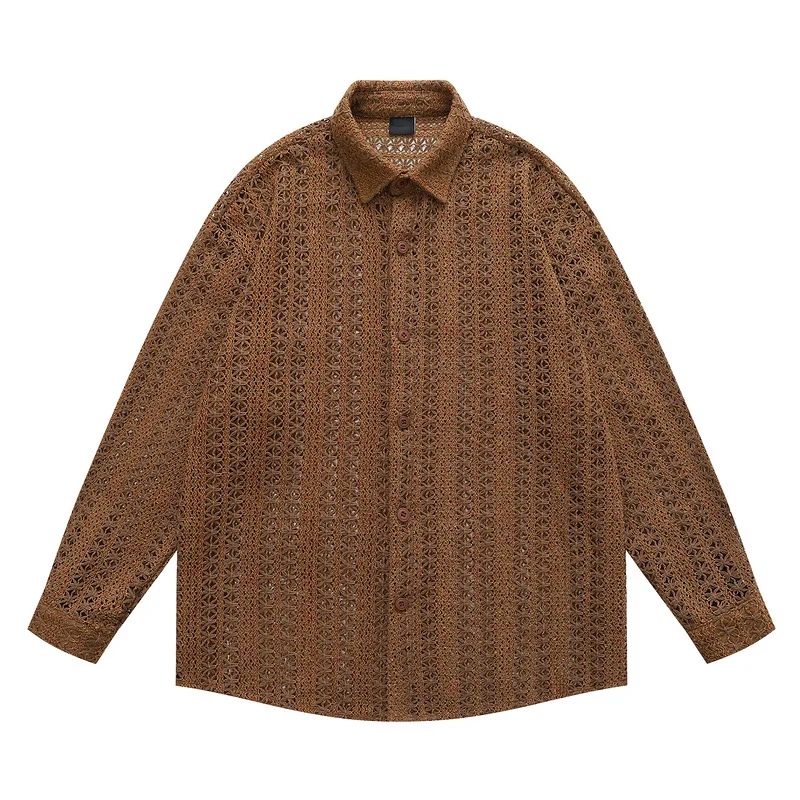 2026 Spring and Summer Retro Niche Design Drape Long-sleeved Shirt Hollow Casual Shirt