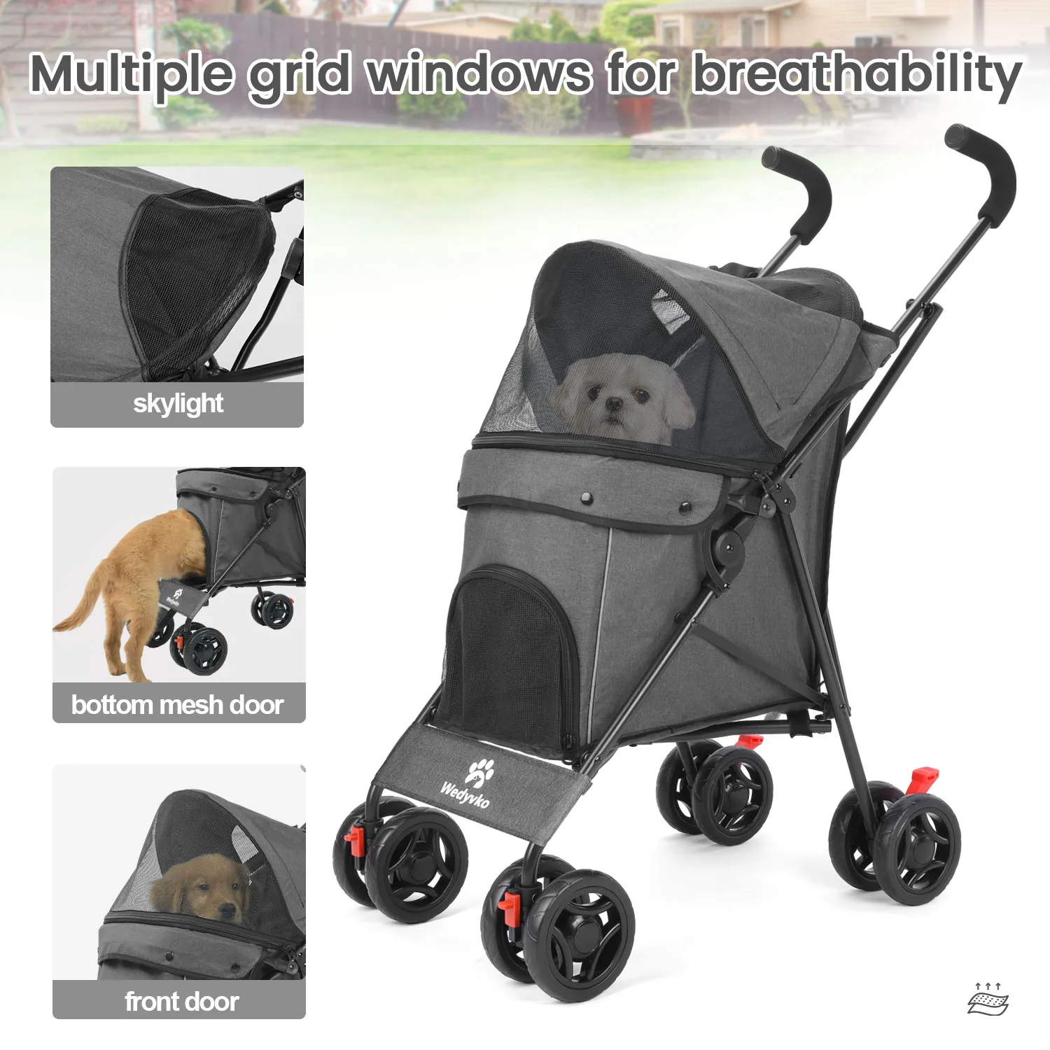 Outdoor Puppy Stroller Cat Dog Travel Breathable Pet Stroller Lightweight Folding Small and Medium-sized