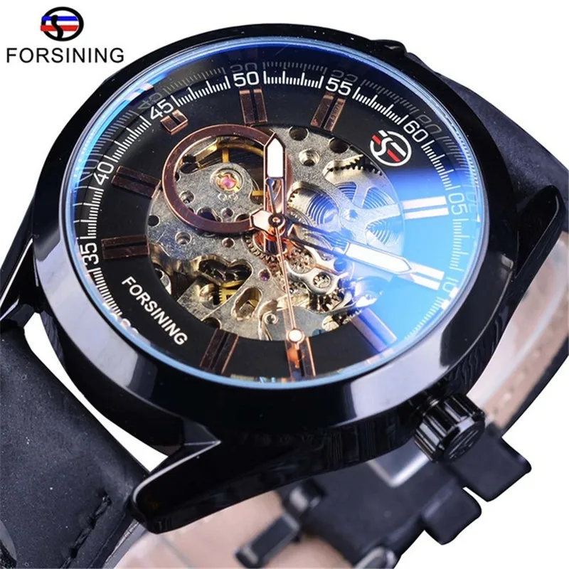 Free Shipping OUTLETSforsining European and American Style Men's Fashion Casual Hollow Mechanical Movement Waterproof Automatic