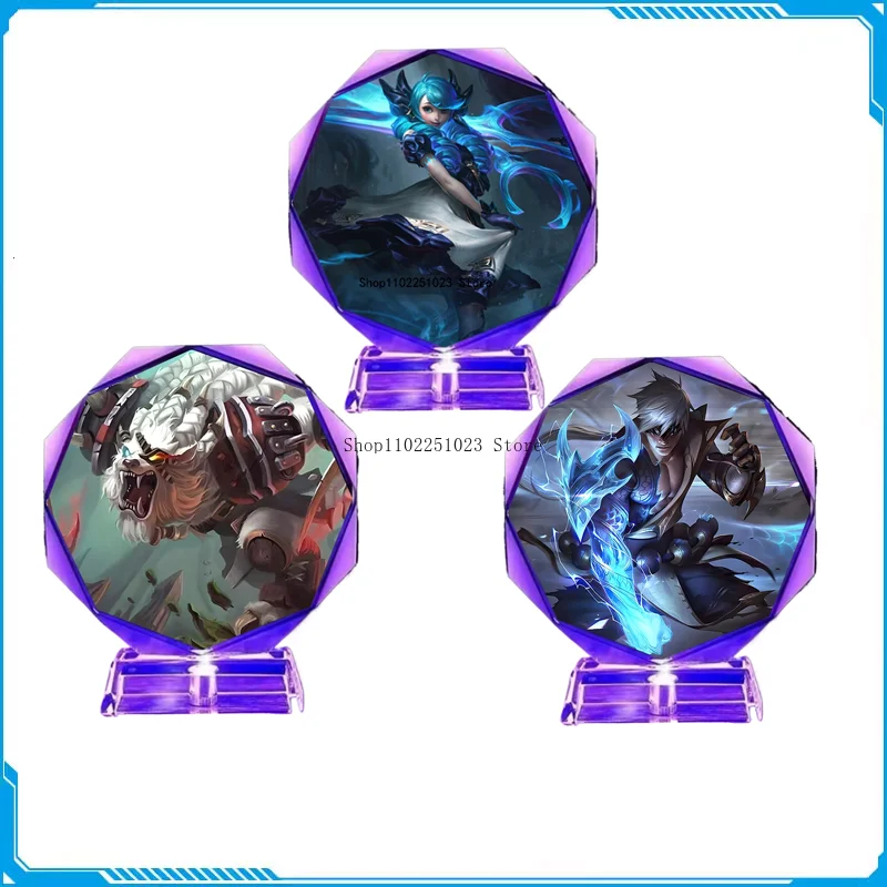 

League of Legends Crystal Night Light The Blind Monk Gwen Rengar Action Figures Model with LED Light Base Kids Gift Collectable