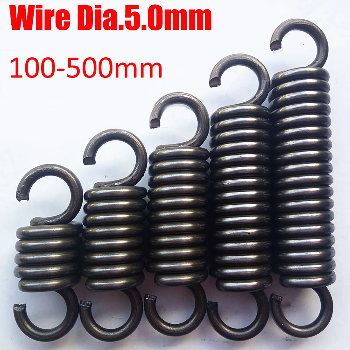 

1pcs Extral Large Extension Springs Wire Diameter 5.0mm Spring Steel Tension Expansion Spring OD 25mm Length 100-500mm Hook Ends