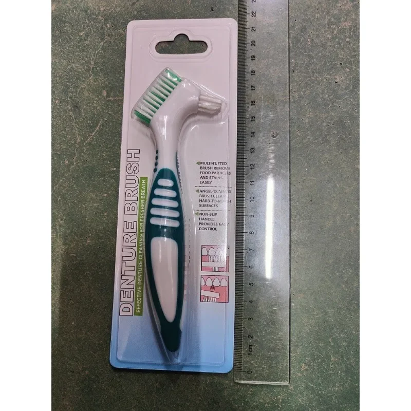 1개 틀니 세척용 가짜 이빨 브러시 이중 헤드 잇몸 클리너 구강 교정기 스케일링 핸들 재사용 가능한 관리 용품
