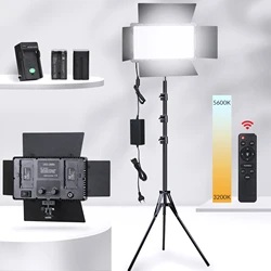 Photo Studio LED 3200K-5600K Video Fill Lamp Light Panel Photography Lighting with Tripod Stand Long Arm EU Plug for Live Stream