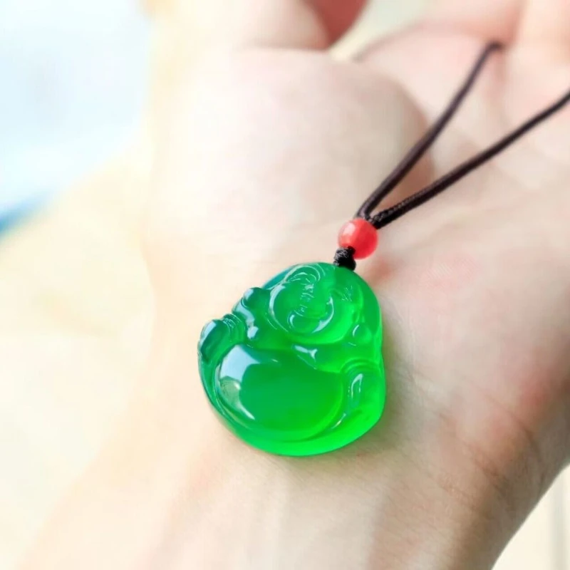 Ice Emperor Green Jade Marrow Buddha Gong Pendant for Men and Women