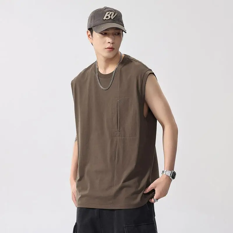 

American Sle round Ne Svel Vest Men's Summer Thin Sport Fitn Top Special Wide Fit Casual Loose Knitted Vest