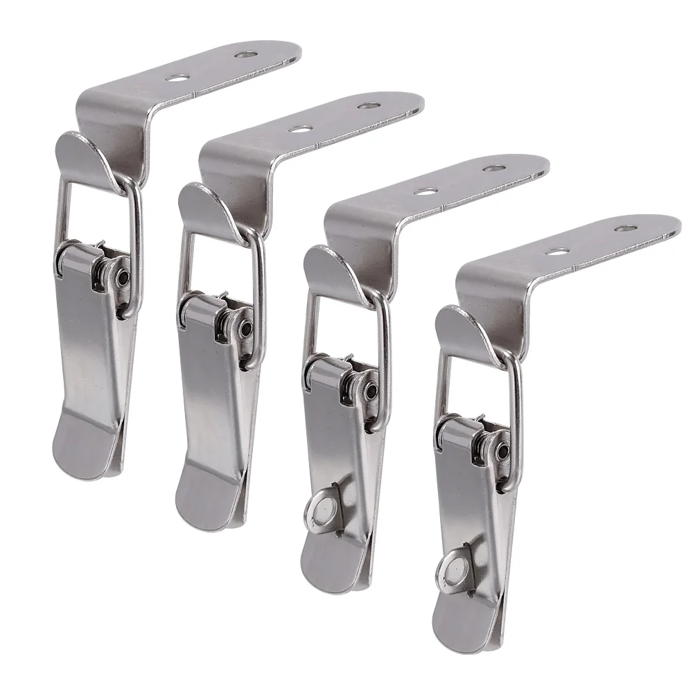 4pcs Duck-mouth Buckle Hook Hasp 90 Degrees Metal Spring Latch Toggle Clasp Clamp Clip Silver Cabinet Lock Latch Catch Clasp