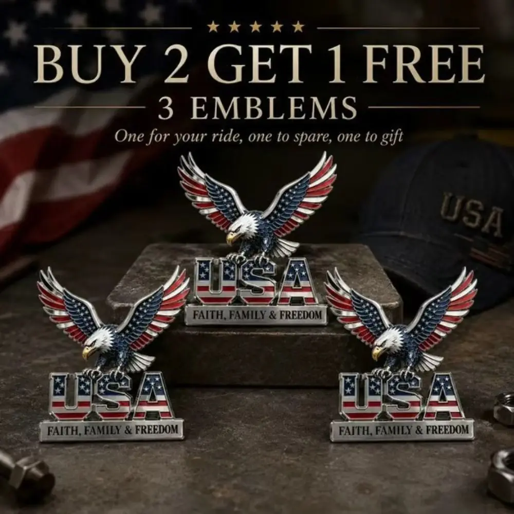 3D Raised Metal Design USA Faith Family Emblem American Eagle & US Flag Pattern Durable Zinc Alloy Car Emblem