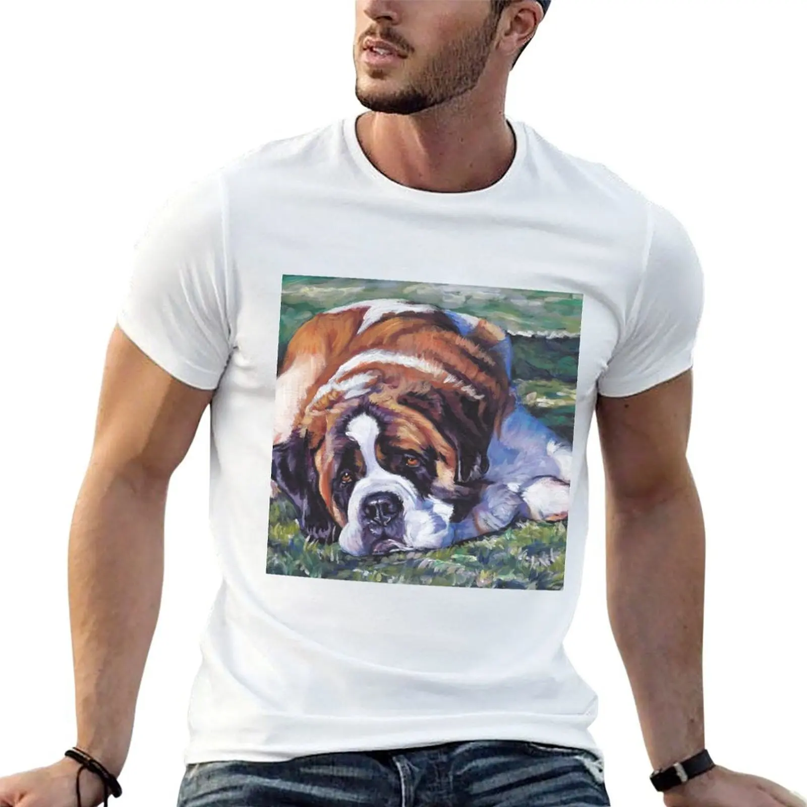 

St. Bernard Fine Art Painting T-Shirt man t shirt heavy cotton t shirts for man pack white T-Shirt