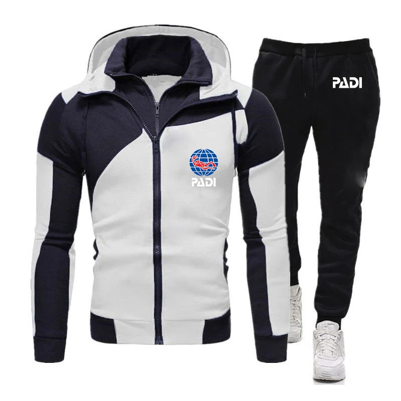 2024 Printing New Diagonal Zipper Men Scuba Driver Padi Fashion Tracksuit Hoodie Comfortable Casual Sweatshirts + Pant Suit