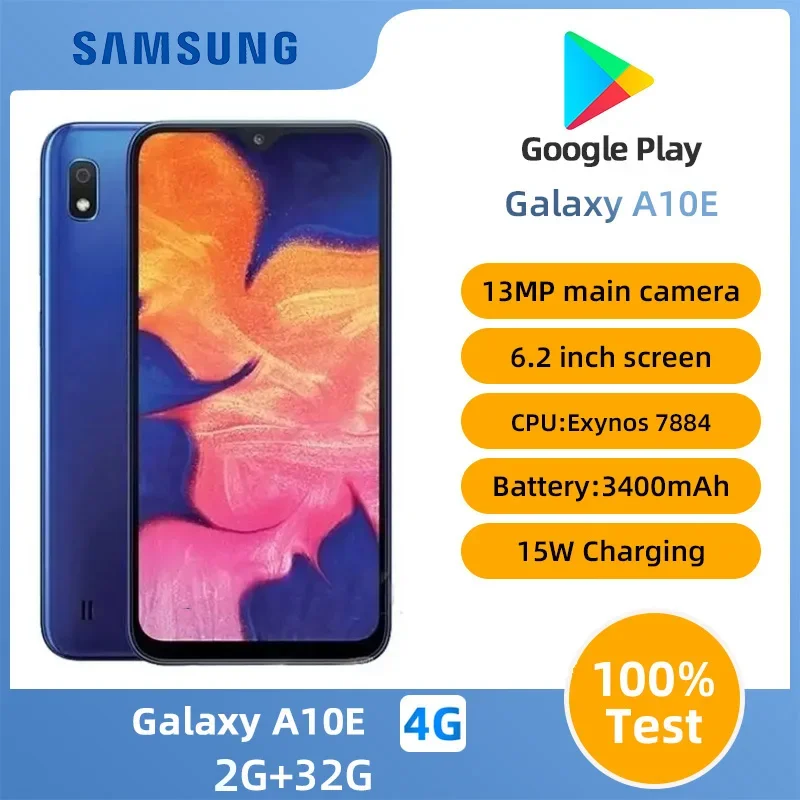 Samsung A10E 4g SmartPhone  Android 6.2 inch Super AMOLED Screen  CPU Exynos 7884 3400mAh 13MP+8MP Camera Unlocked Used Phone