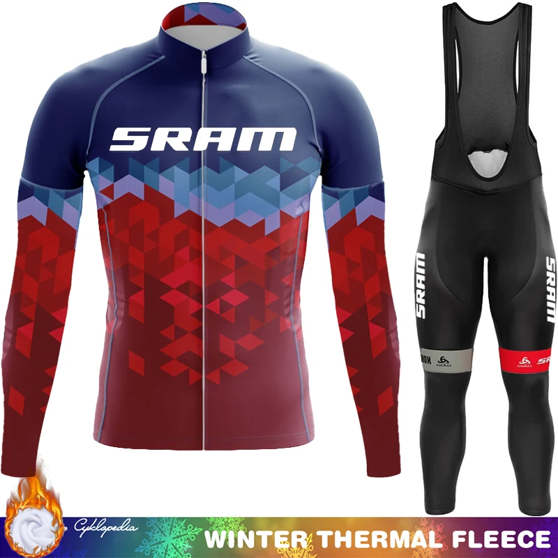 

Winter Thermal Fleece Cycling Bib Men's Jersey SRAM Road Bicycle Set Long Sleeve Clothing 2025 Sets Man Outfit Ciclismo Hombre